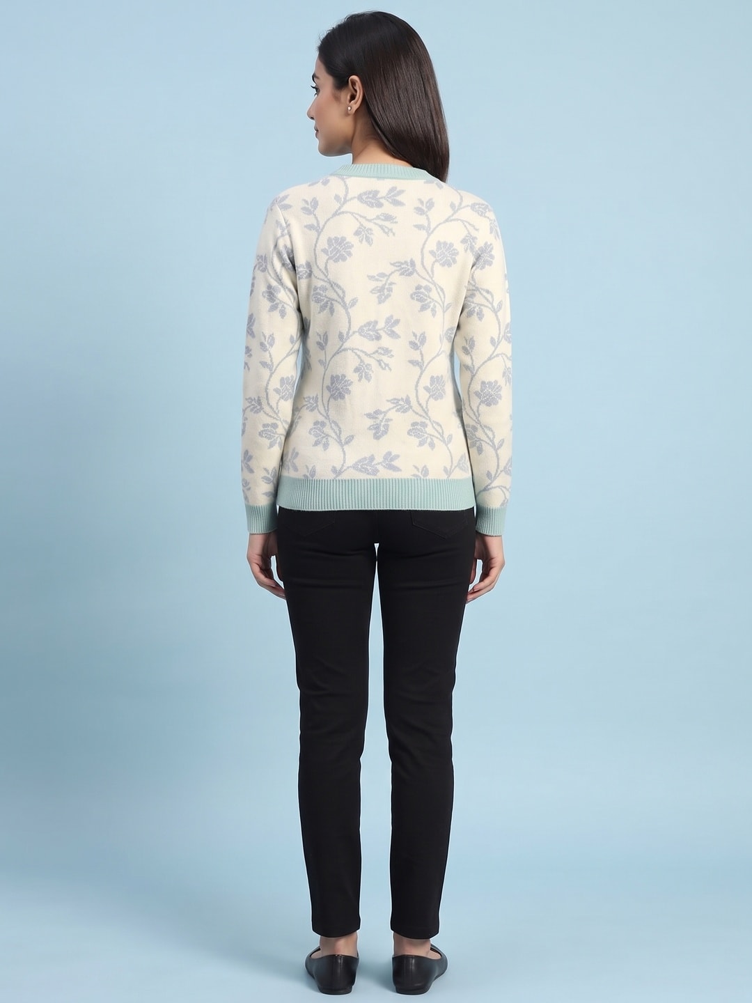 Peachmode Beige Woolen Embroidered Cardigan - Image 4