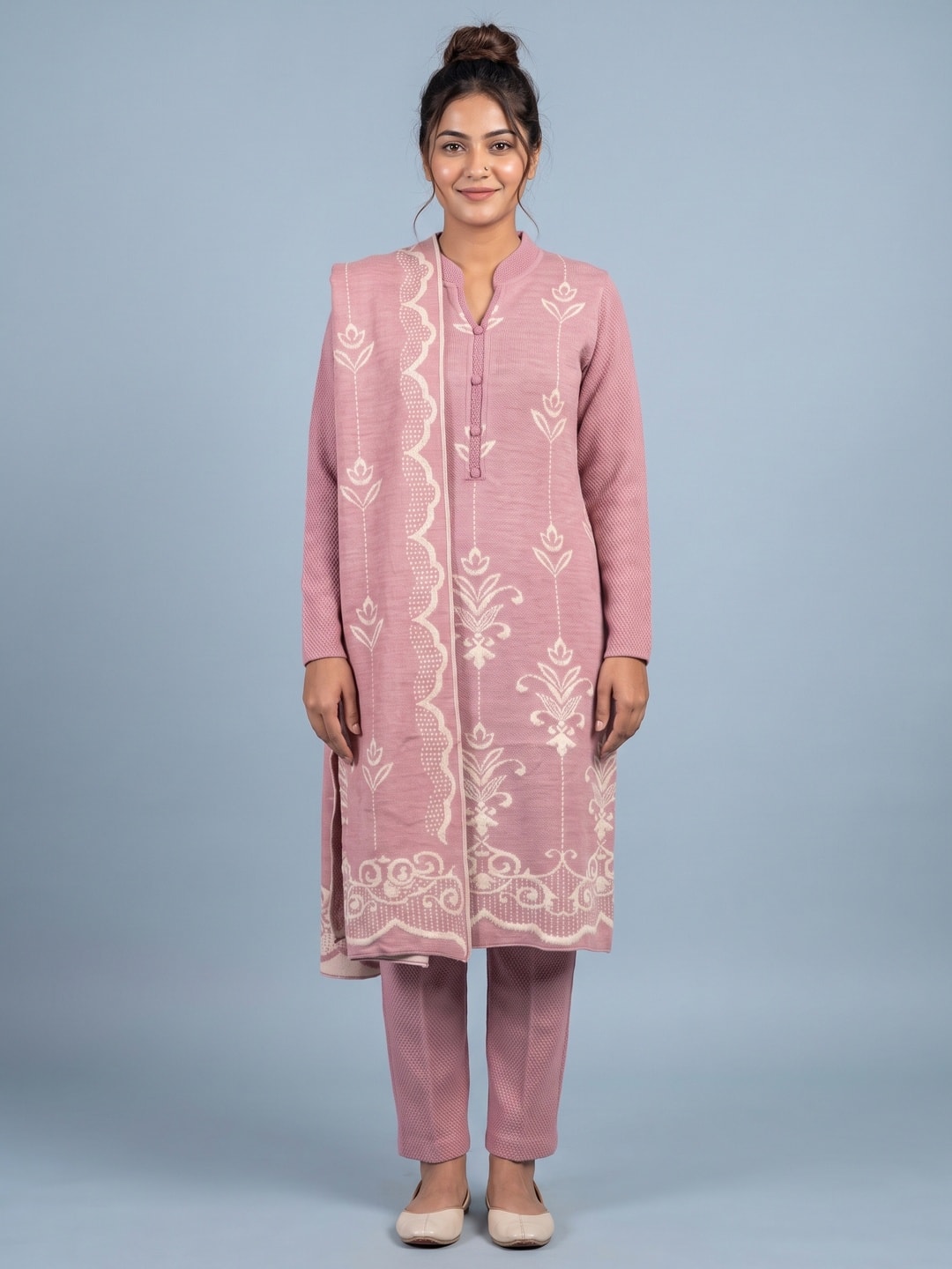 Peachmode Pink Woolen Salwar Suit - Image 1
