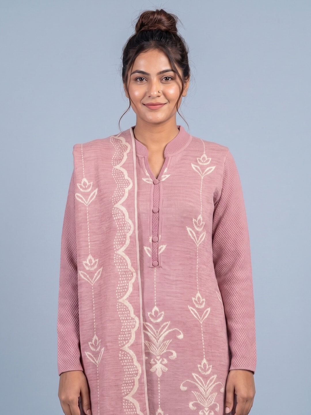 Peachmode Pink Woolen Salwar Suit - Image 5