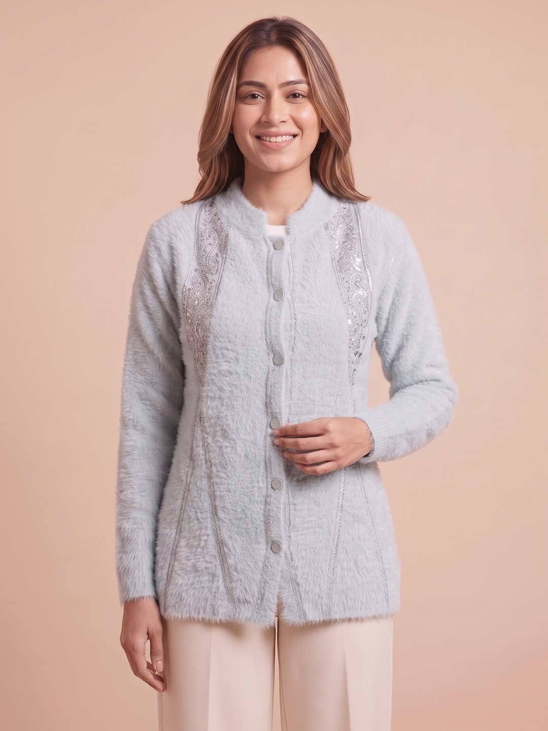 Blue Woolen Knit Cardigan - Image 1