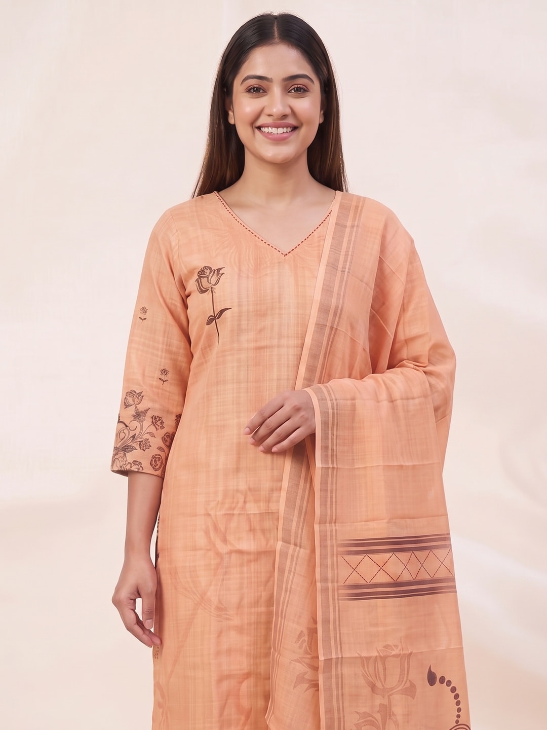 Peachmode Peach Linen Cotton Digital Printed Salwar Suit Set - Image 5