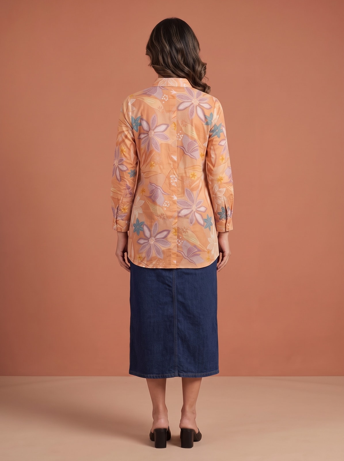 Peachmode Peach Floral Print Cotton Shirt - Image 4