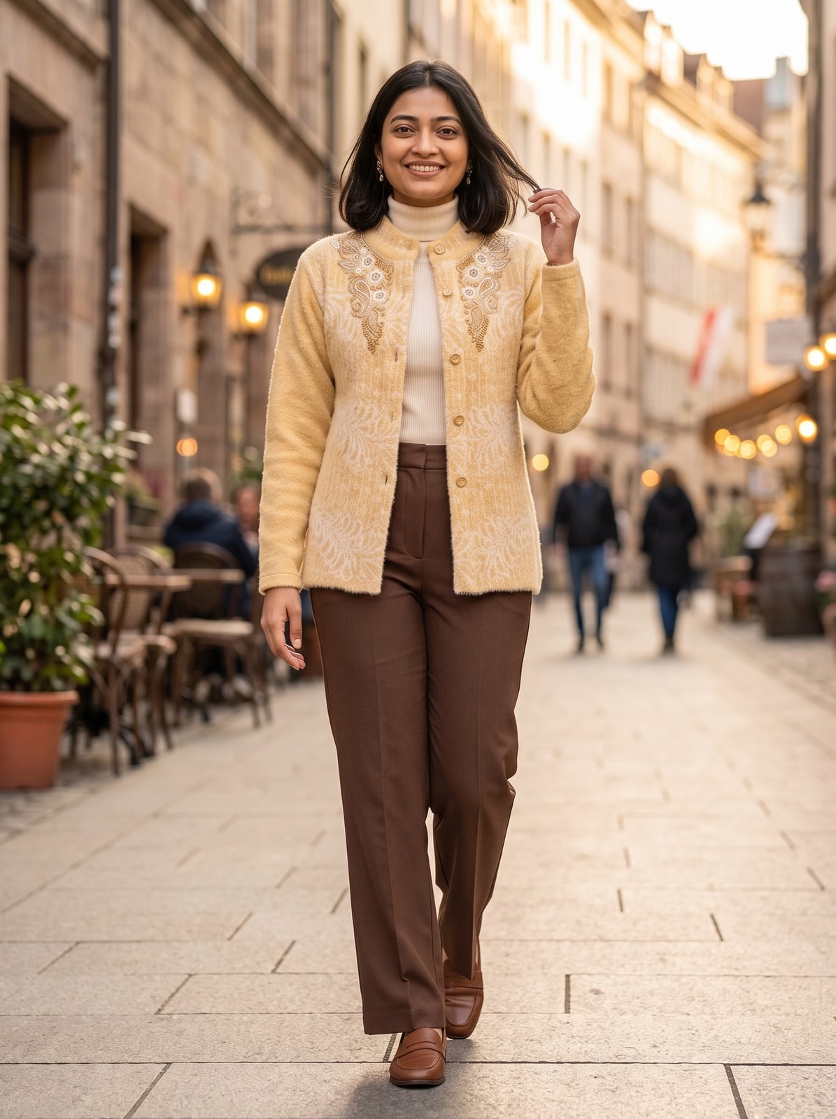 Peachmode Mustard Woolen Embroidered Cardigan - Image 2