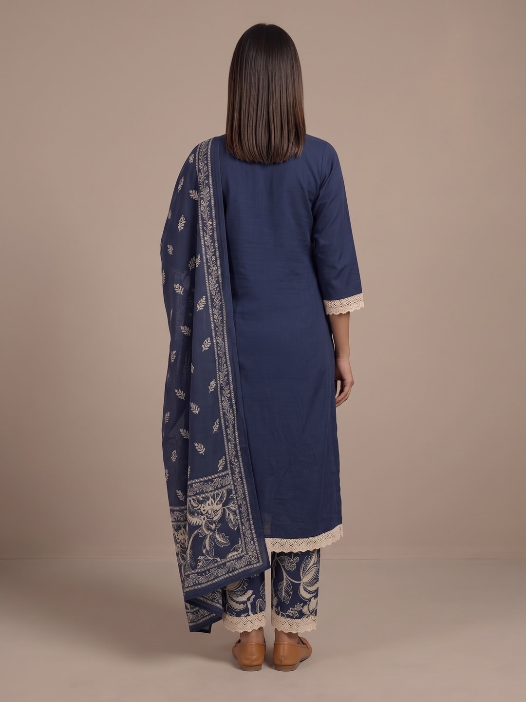 Peachmode Navy Blue Cotton Embroidered Salwar Suit - Image 4