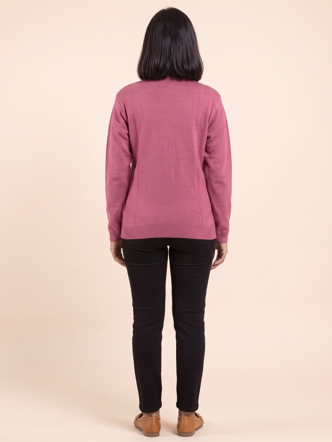 Peachmode Rose Pink Cable Knit Woolen Cardigan - Image 4