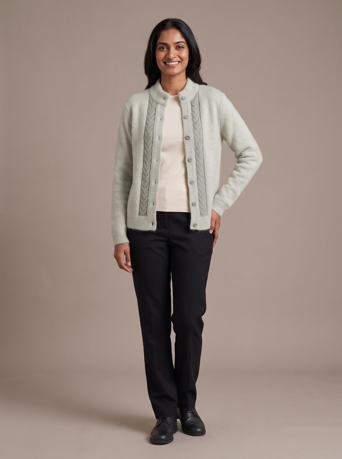 Green Woolen Knit Cardigan - Image 1