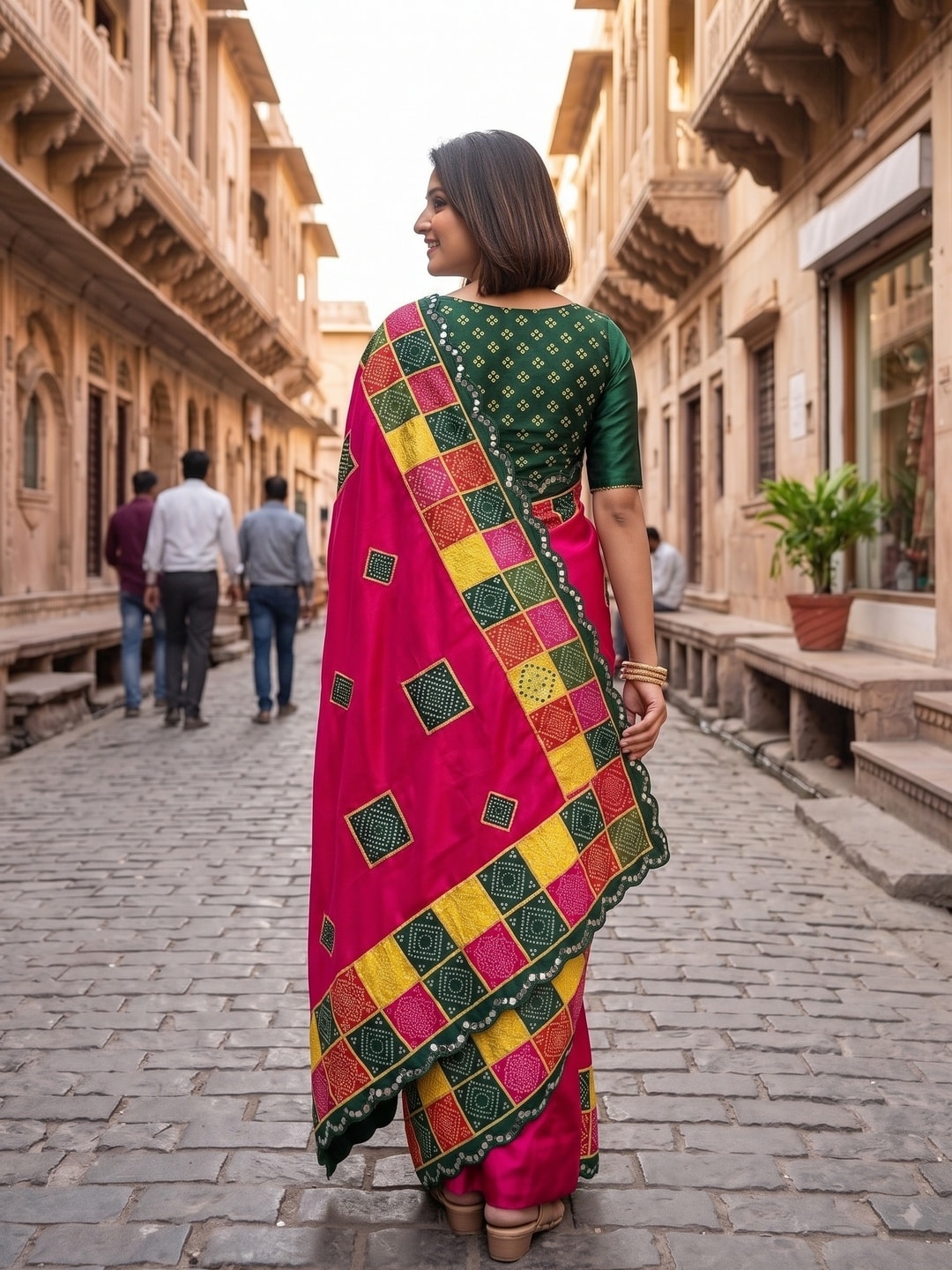 Peachmode Pink Turki Silk Saree With Bandhani Patchwork And Mirror Work Border - Image 2