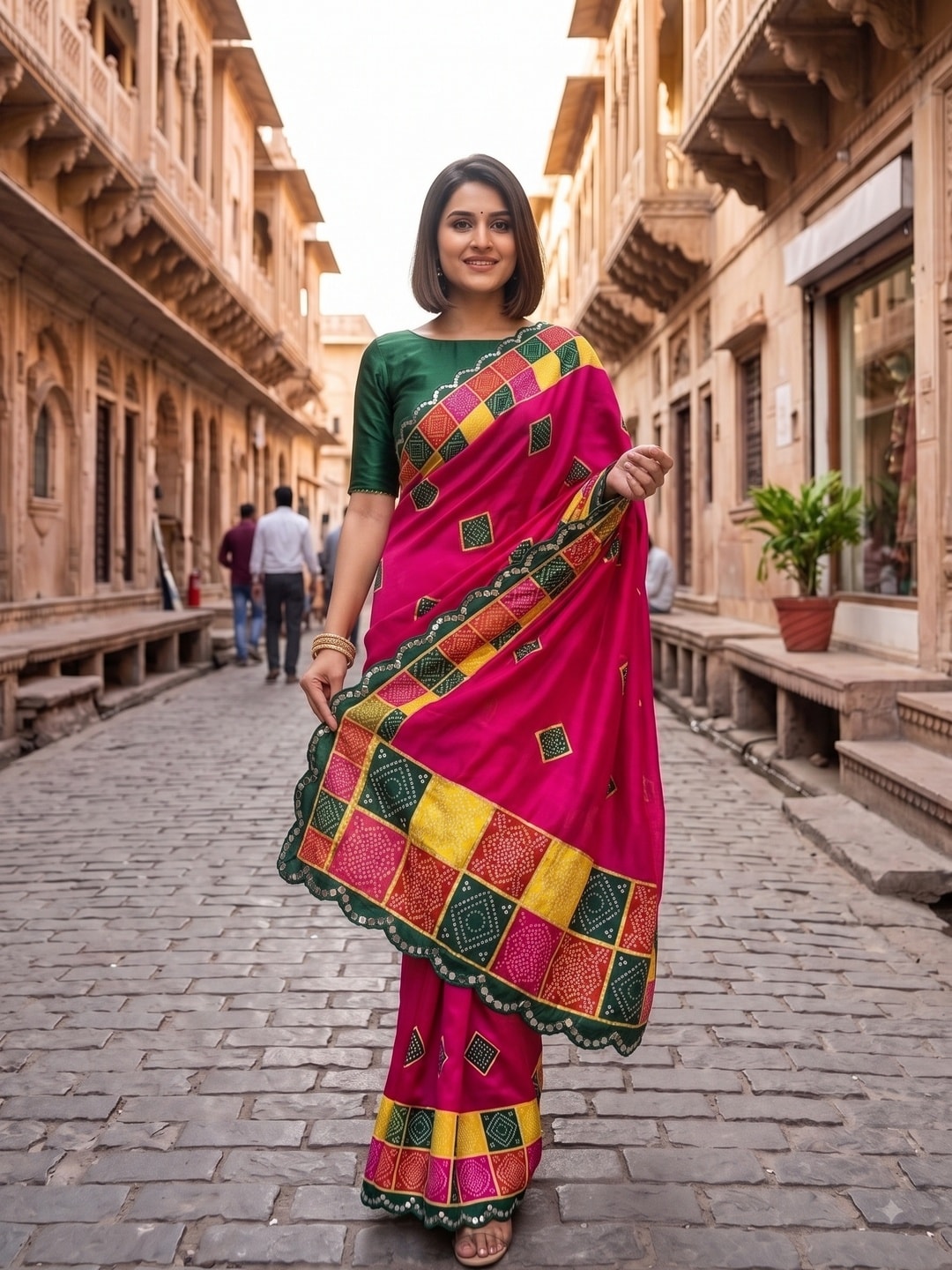 Peachmode Pink Turki Silk Saree With Bandhani Patchwork And Mirror Work Border - Image 3