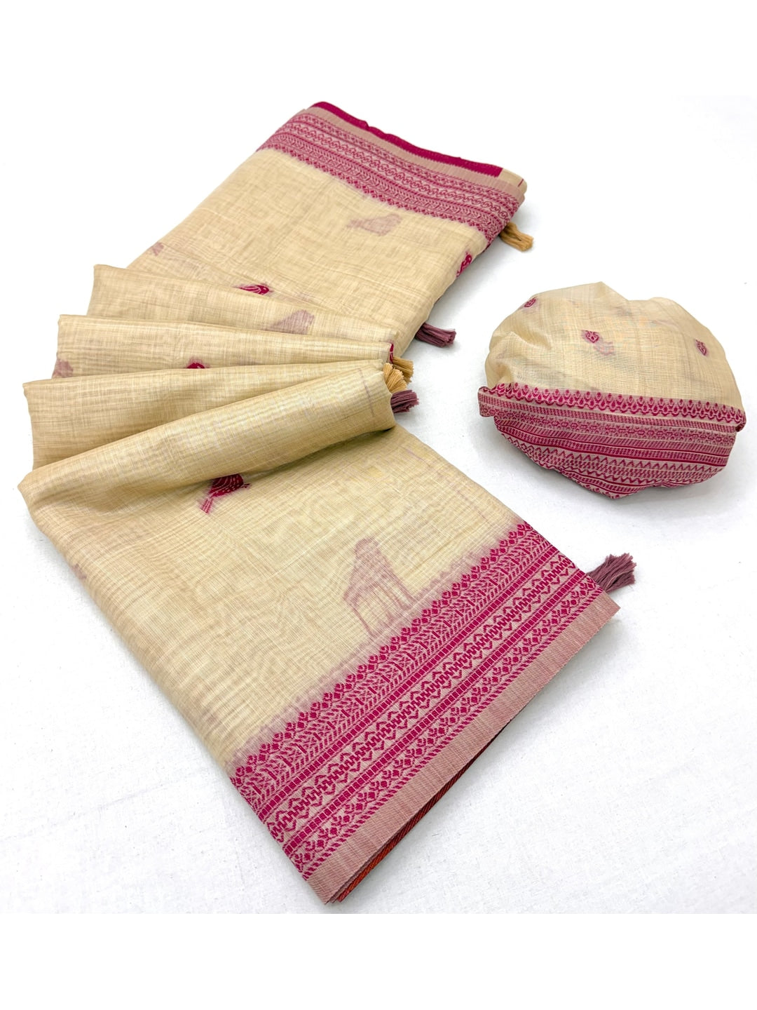Peachmode Cream Soft Cotton Saree With Jamdani Style Sparrow Weaving - Image 5
