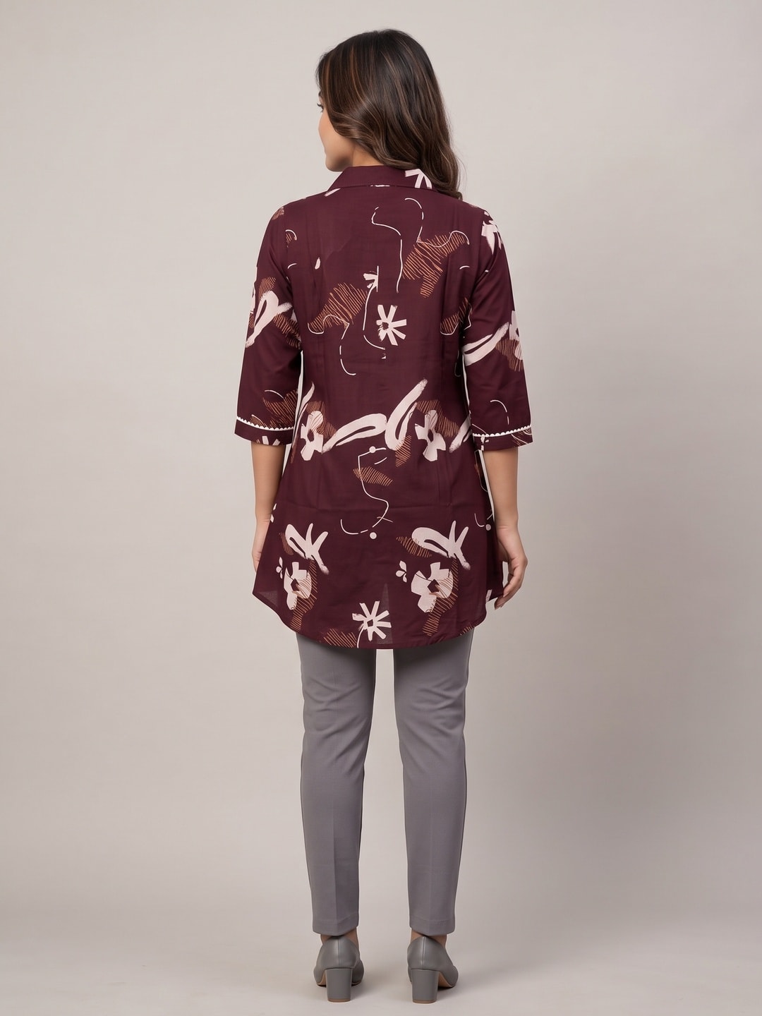 Peachmode Dark Maroon Rayon Abstract Printed Collared Shirt - Image 3