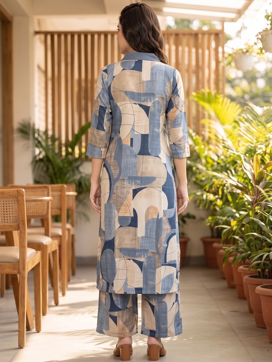 Peachmode Blue Rayon Abstract Printed Co-ord Set - Image 4