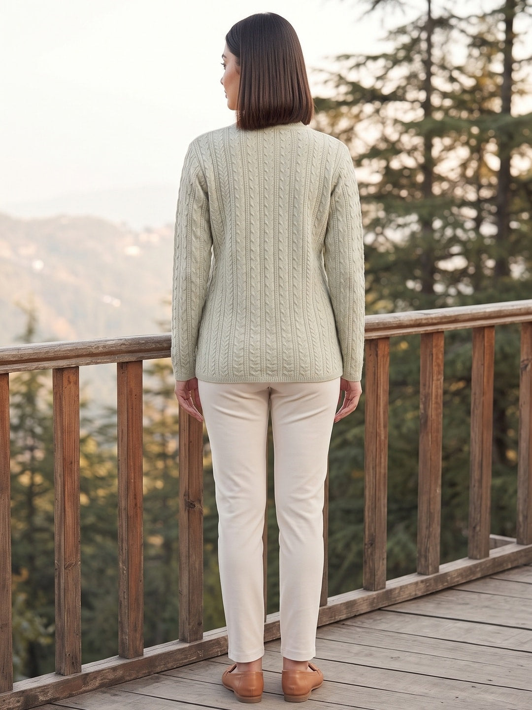 Peachmode Green Woolen Cardigan - Image 4