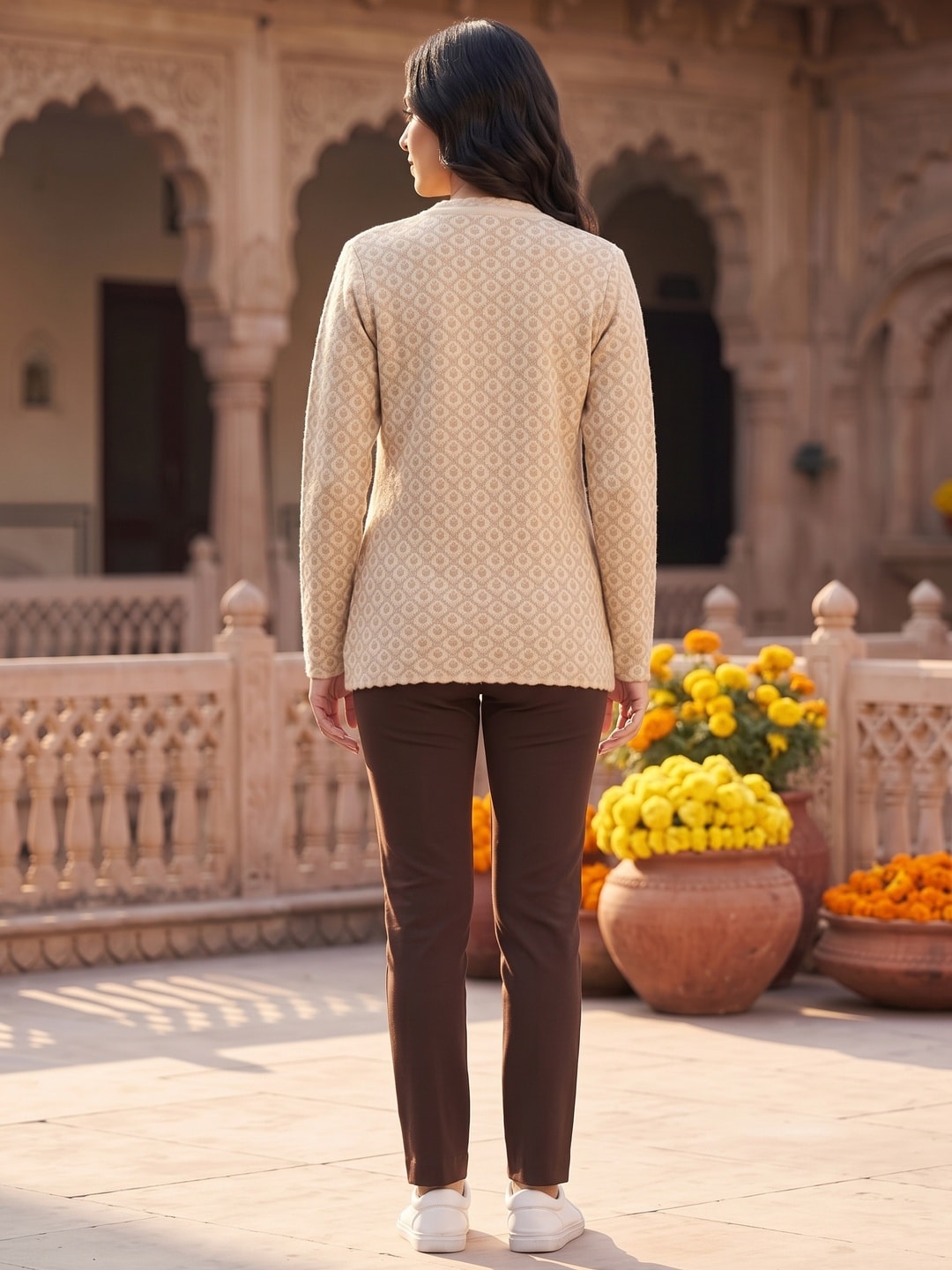 Peachmode Beige Woolen Cardigan - Image 4