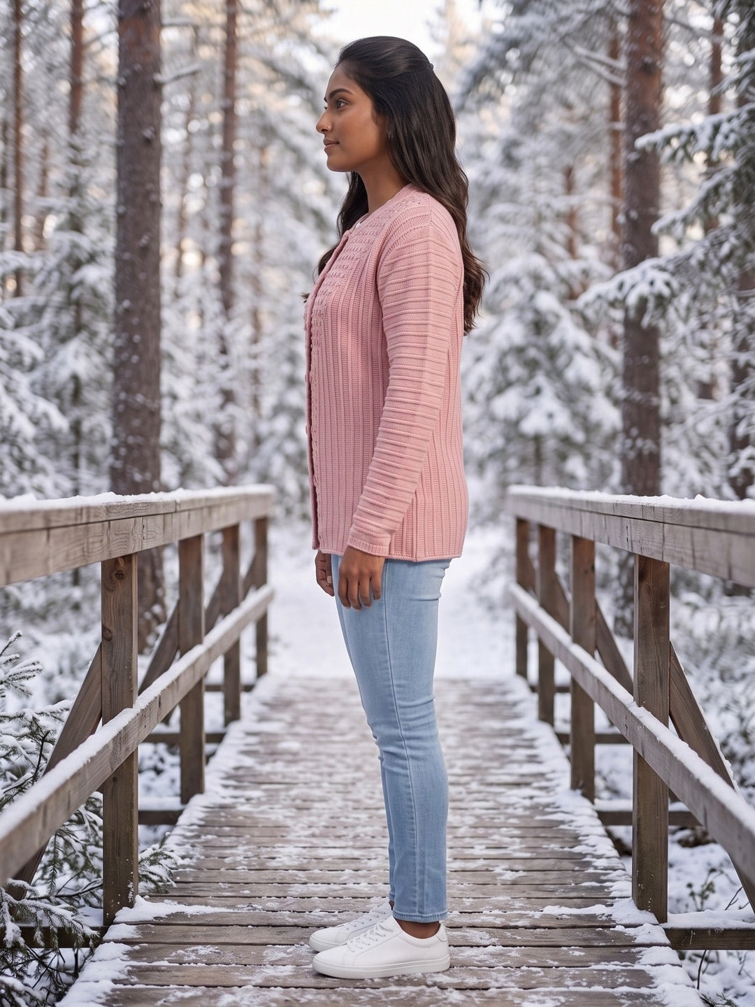 Peachmode Pink Woolen Cardigan - Image 3