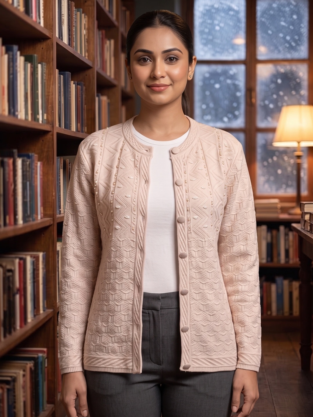 Peachmode Beige Woolen Cardigan - Image 5