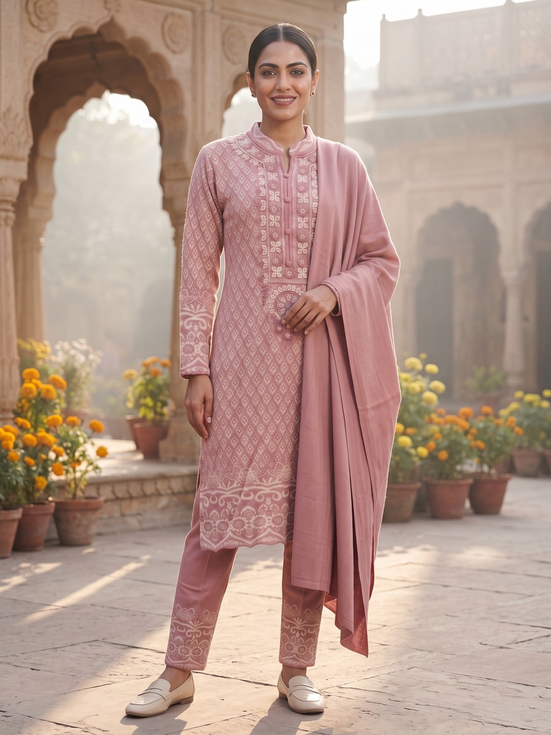 Peachmode Pink Woolen Salwar Suit - Image 2