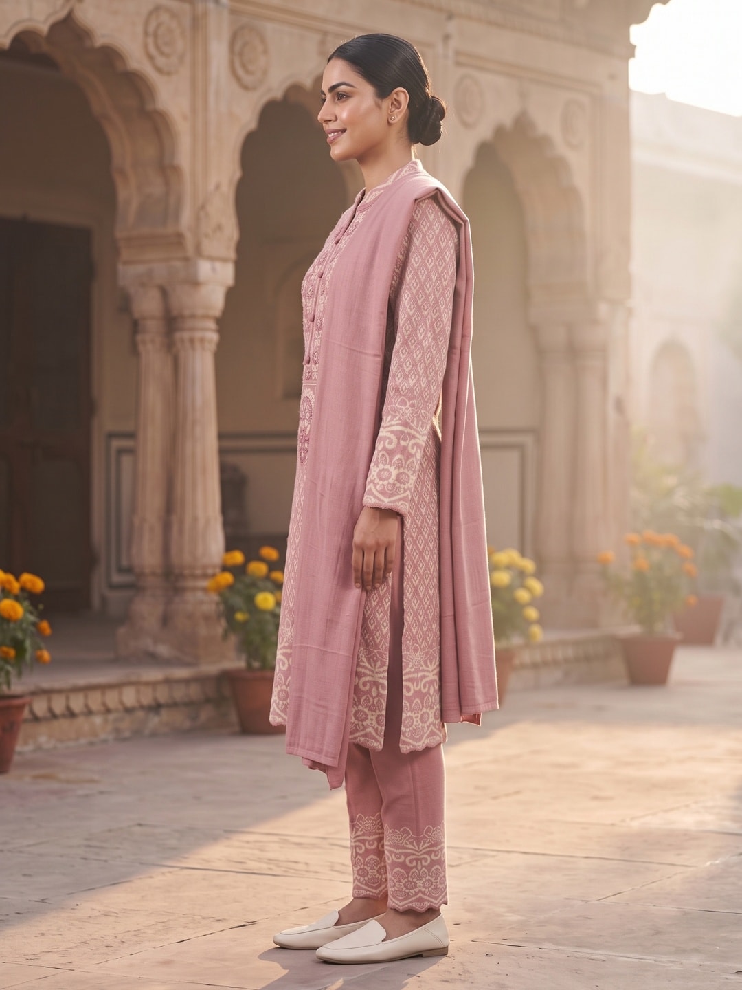 Peachmode Pink Woolen Salwar Suit - Image 3
