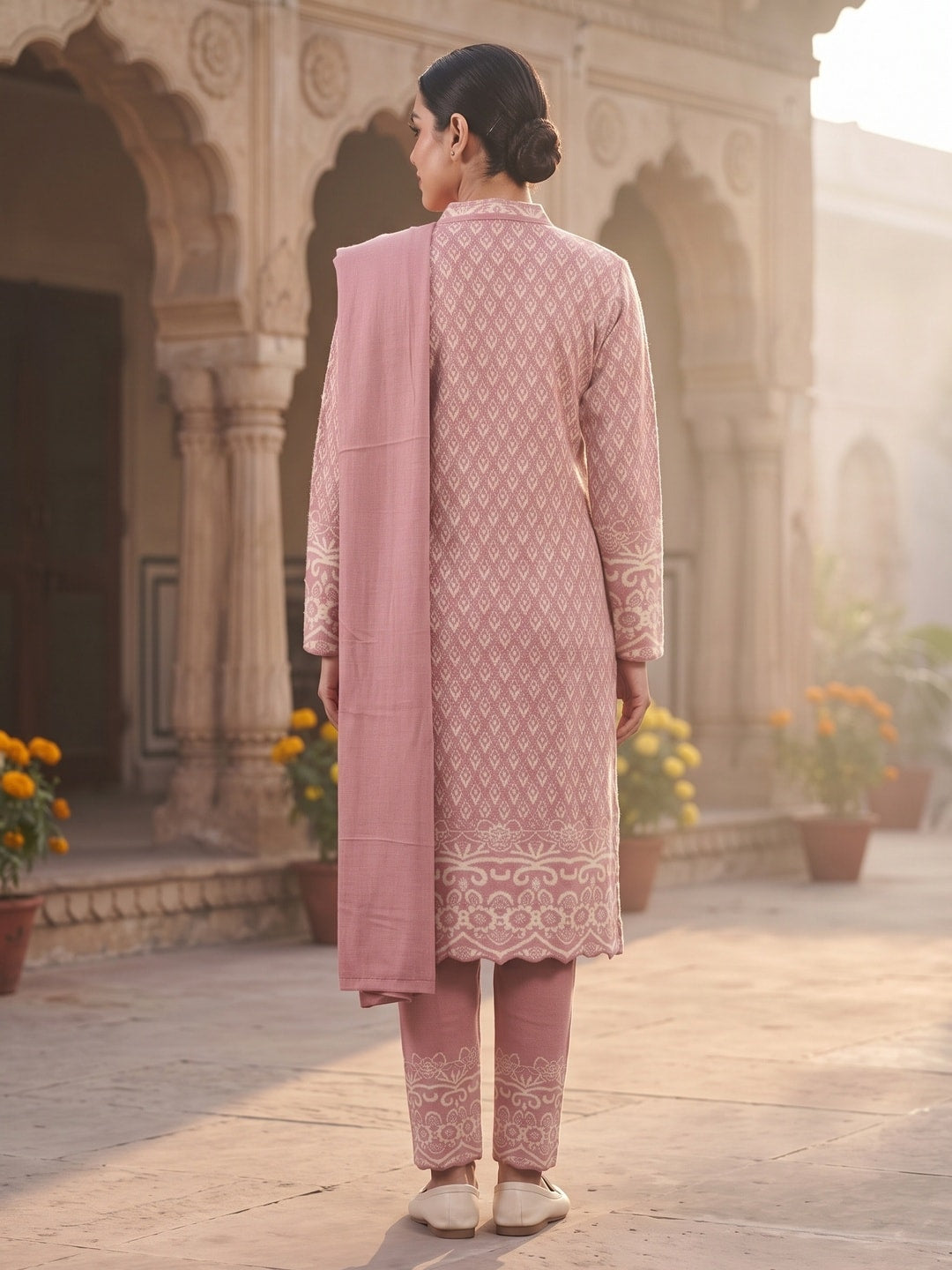 Peachmode Pink Woolen Salwar Suit - Image 4