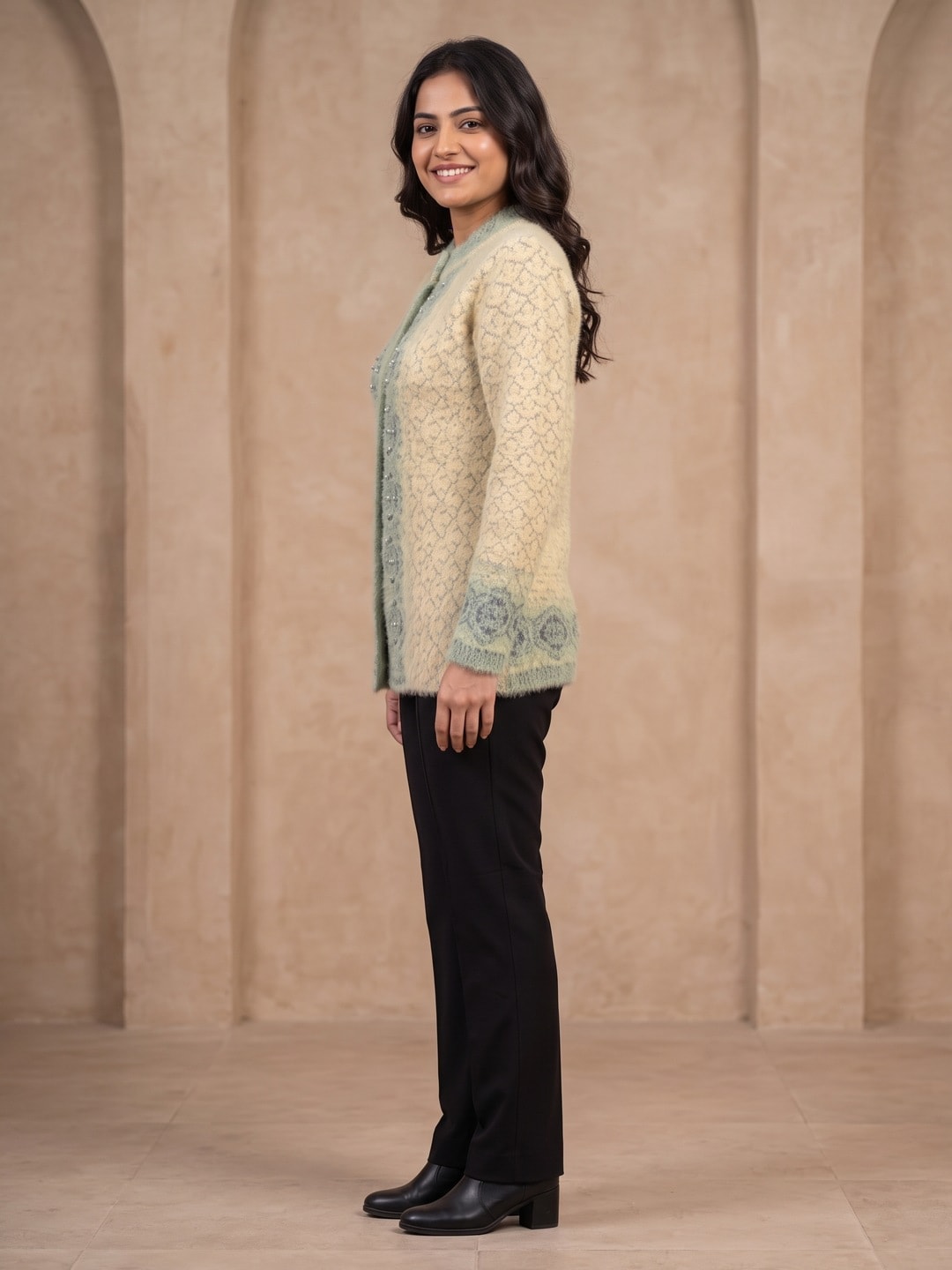 Peachmode Beige Woolen Cardigan - Image 3