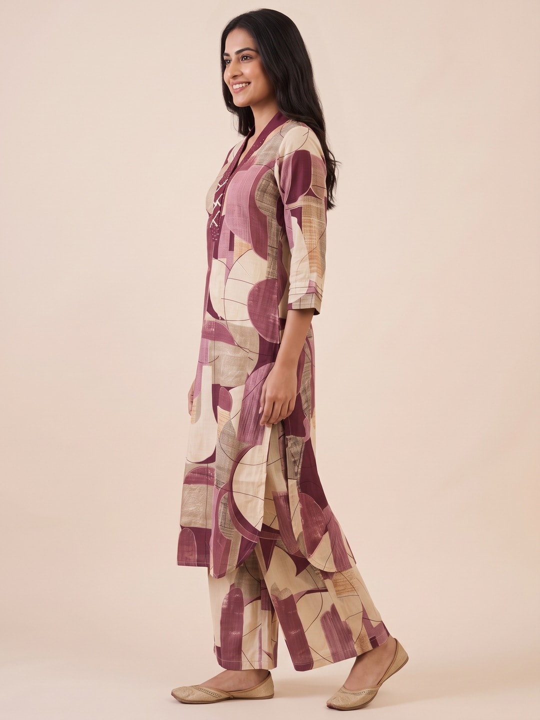 Peachmode Wine Rayon Abstract Printed Co-ord Set - Image 3