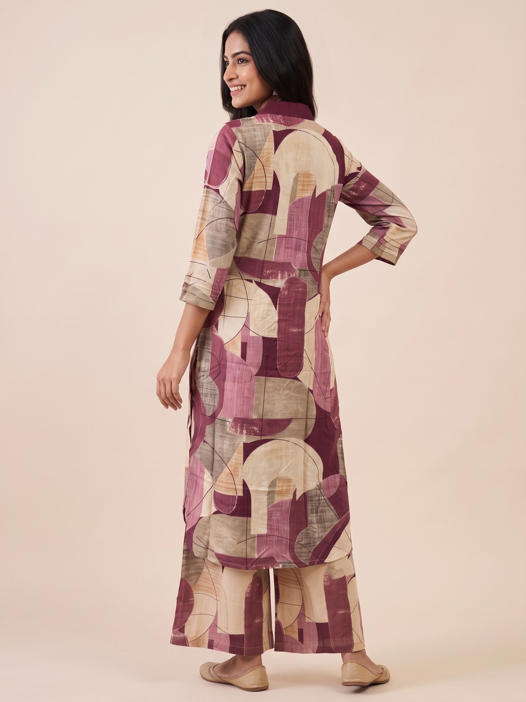Peachmode Wine Rayon Abstract Printed Co-ord Set - Image 4