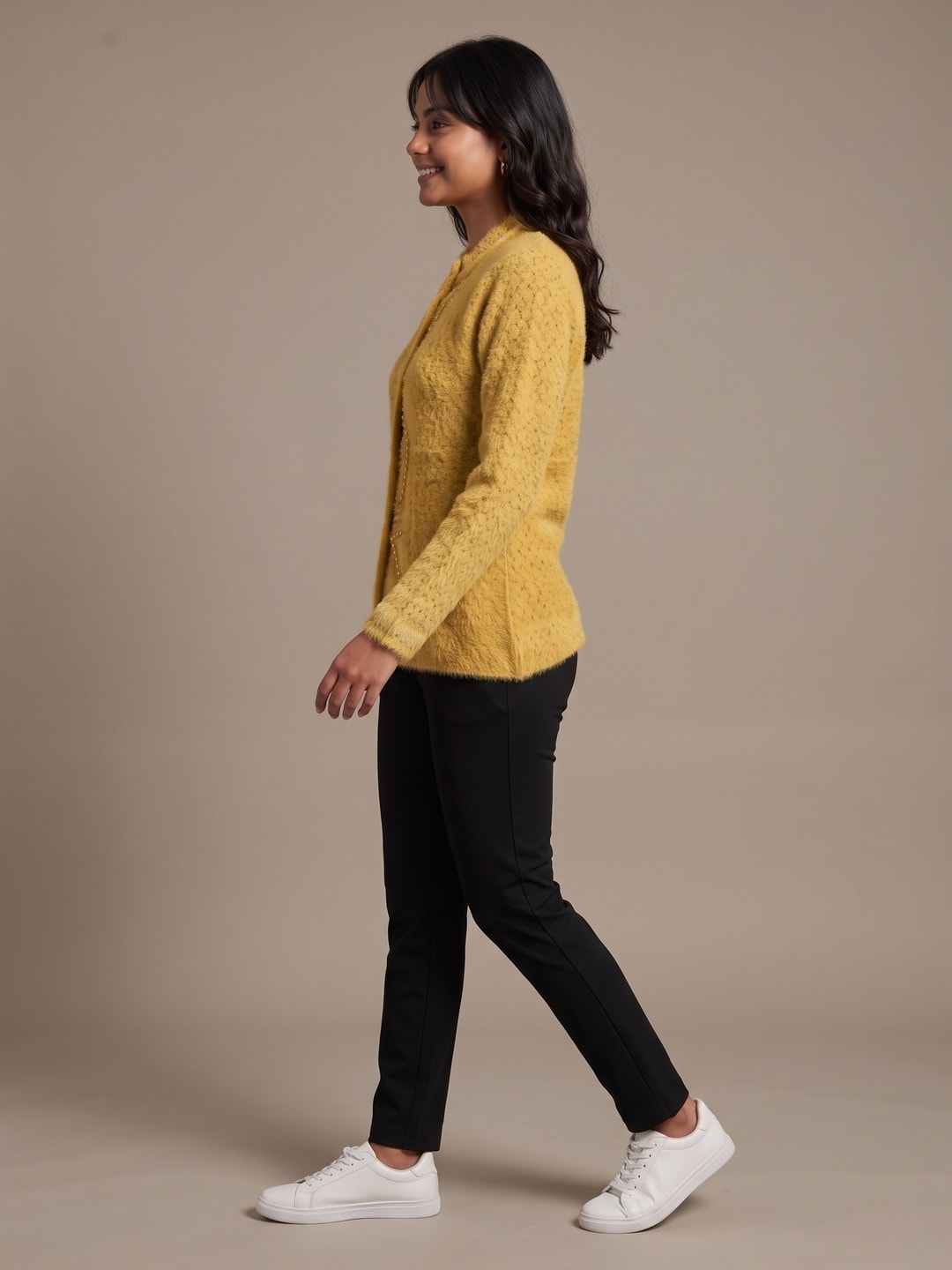 Peachmode Yellow Woolen Cardigan - Image 3