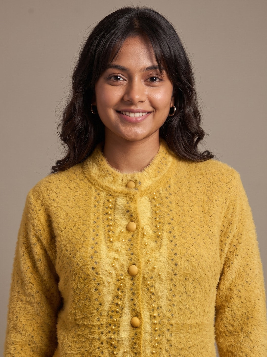 Peachmode Yellow Woolen Cardigan - Image 5