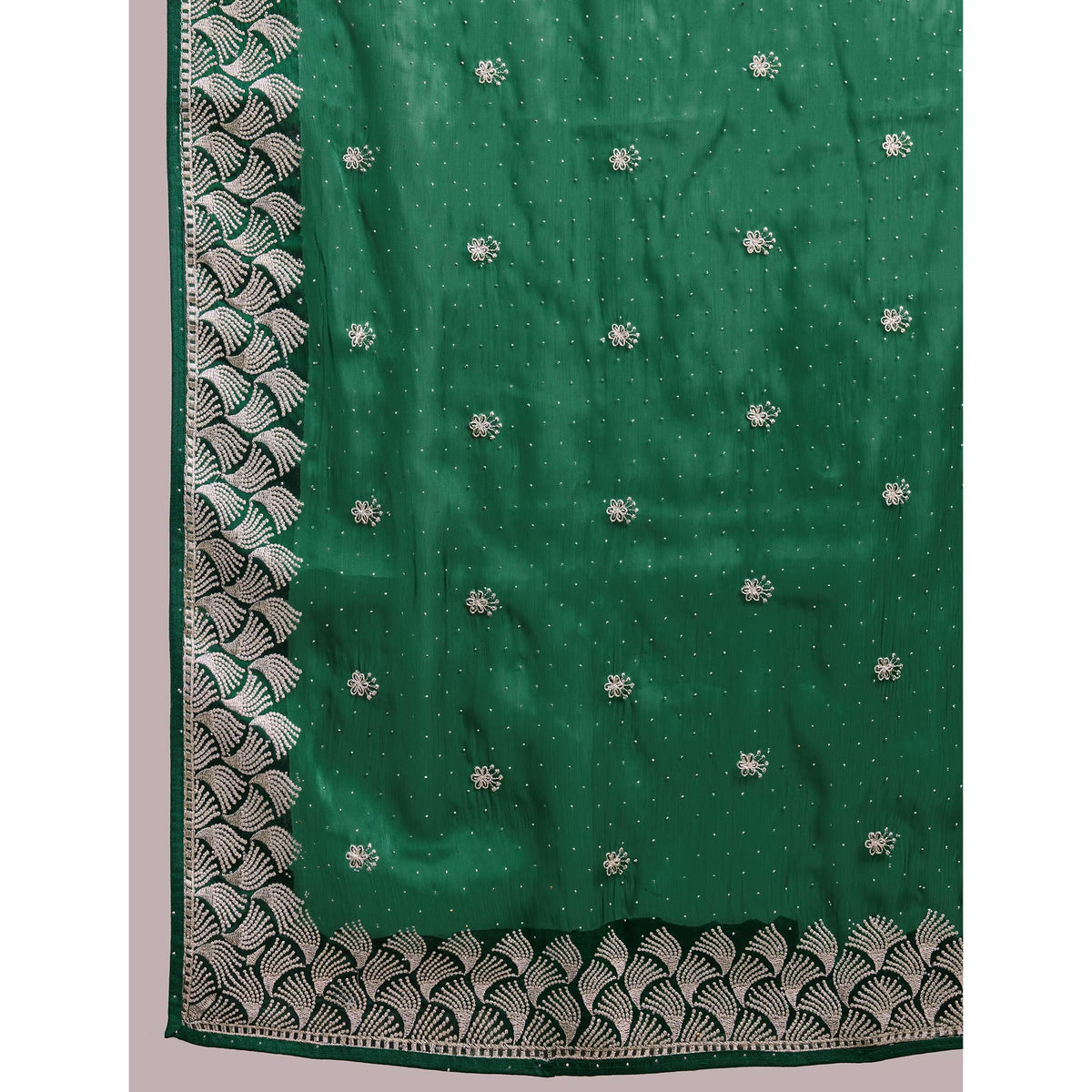 Green Embroidered Tussar Silk Saree - Image 5