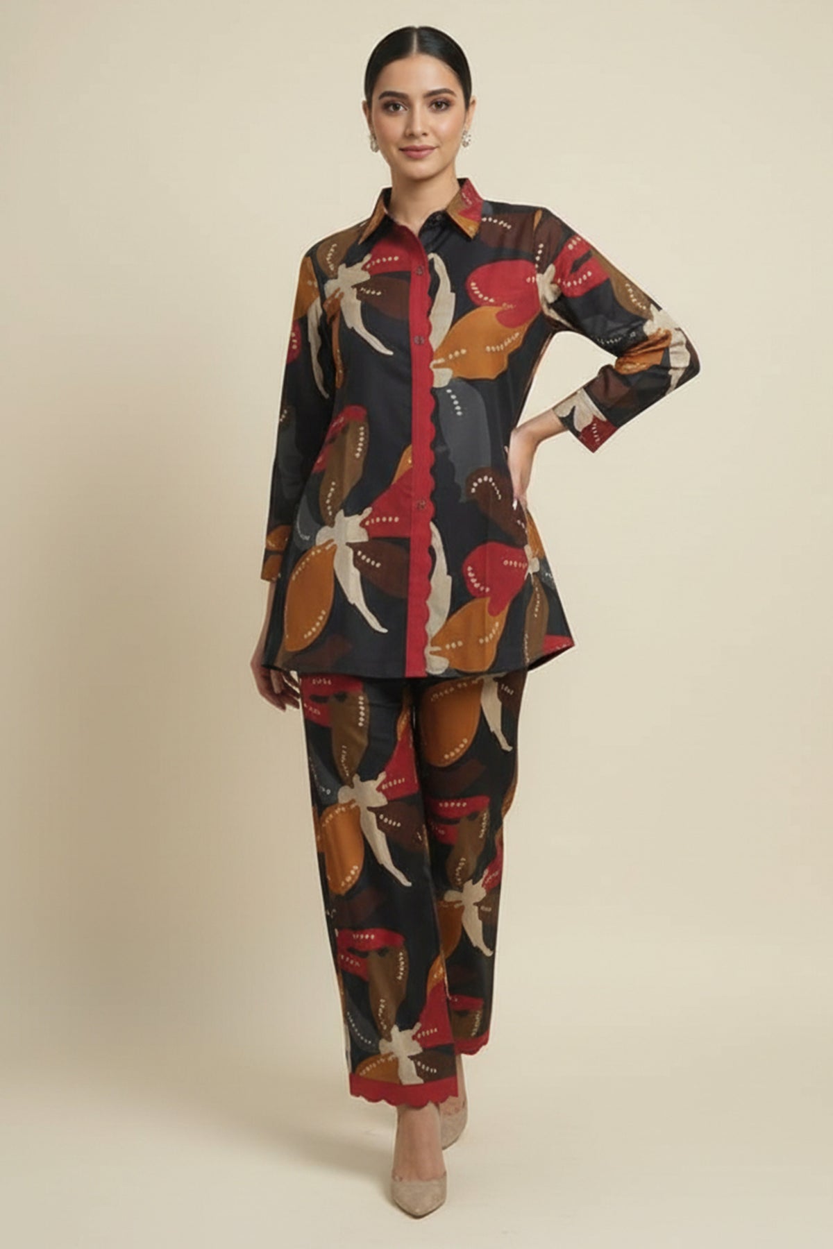 Blue Stylish Floral Printed Viscose Shirt Top and Bottom Set for a Chic and Comfortable Look - Image 1
