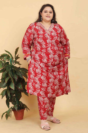 Red Floral Printed Viscose Straight Salwar Suit - Image 1