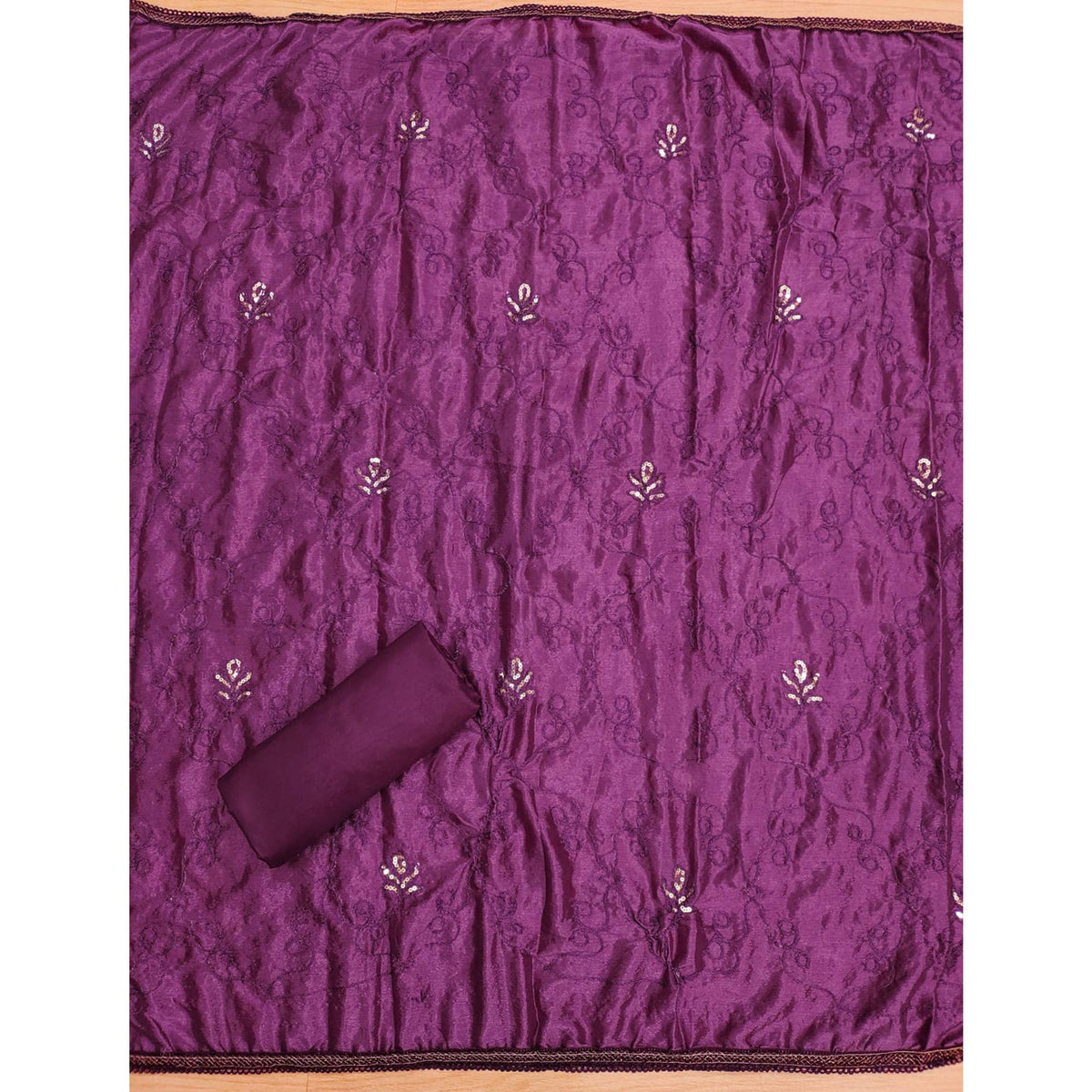 Magenta Foil Printed Pure Cotton Dress Material - Image 3