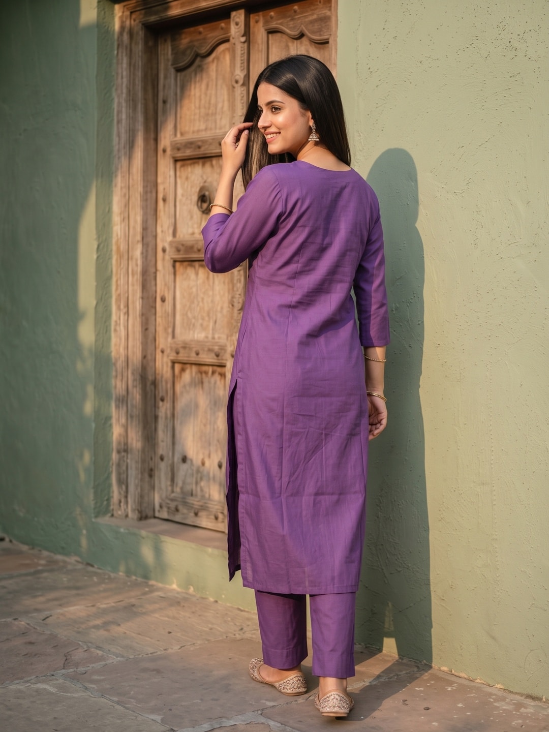 Peachmode Purple Chanderi Floral Printed Salwar Suit - Image 3