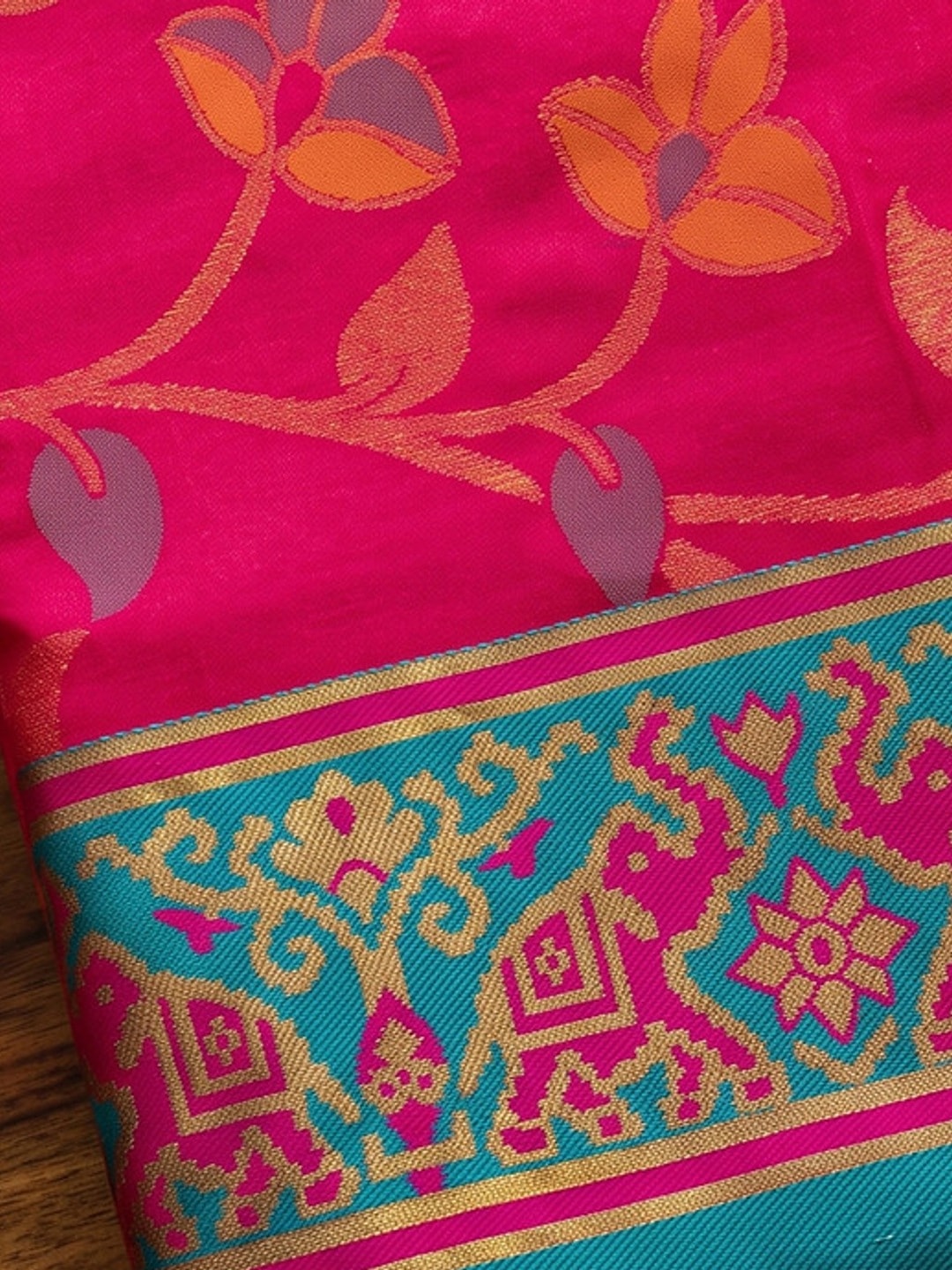 Peachmode Pink Woven Border Silk Saree With Heavy Pallu - Image 5
