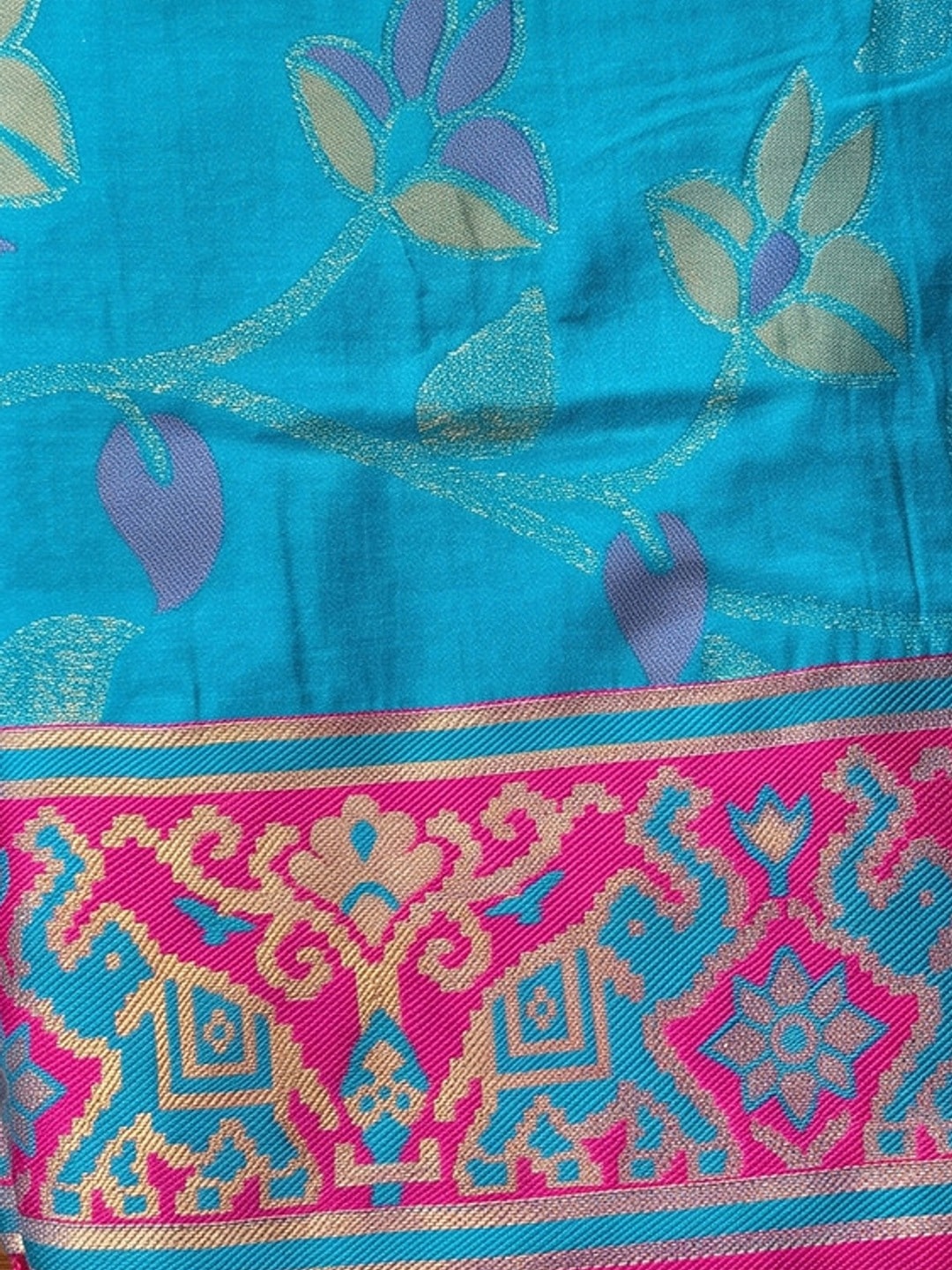 Peachmode Sky Blue Woven Border Silk Saree With Heavy Pallu - Image 5