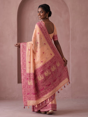 Peachmode Peach Soft Cotton Saree With Jamdani Style Butterfly Weaving - Image 2