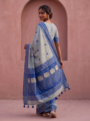 Peachmode Grey Soft Cotton Saree With Jamdani Style Butterfly Weaving - Image 2