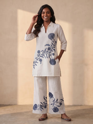 Peachmode White Chanderi Silk Embroidered Co-ord Set - Image 1