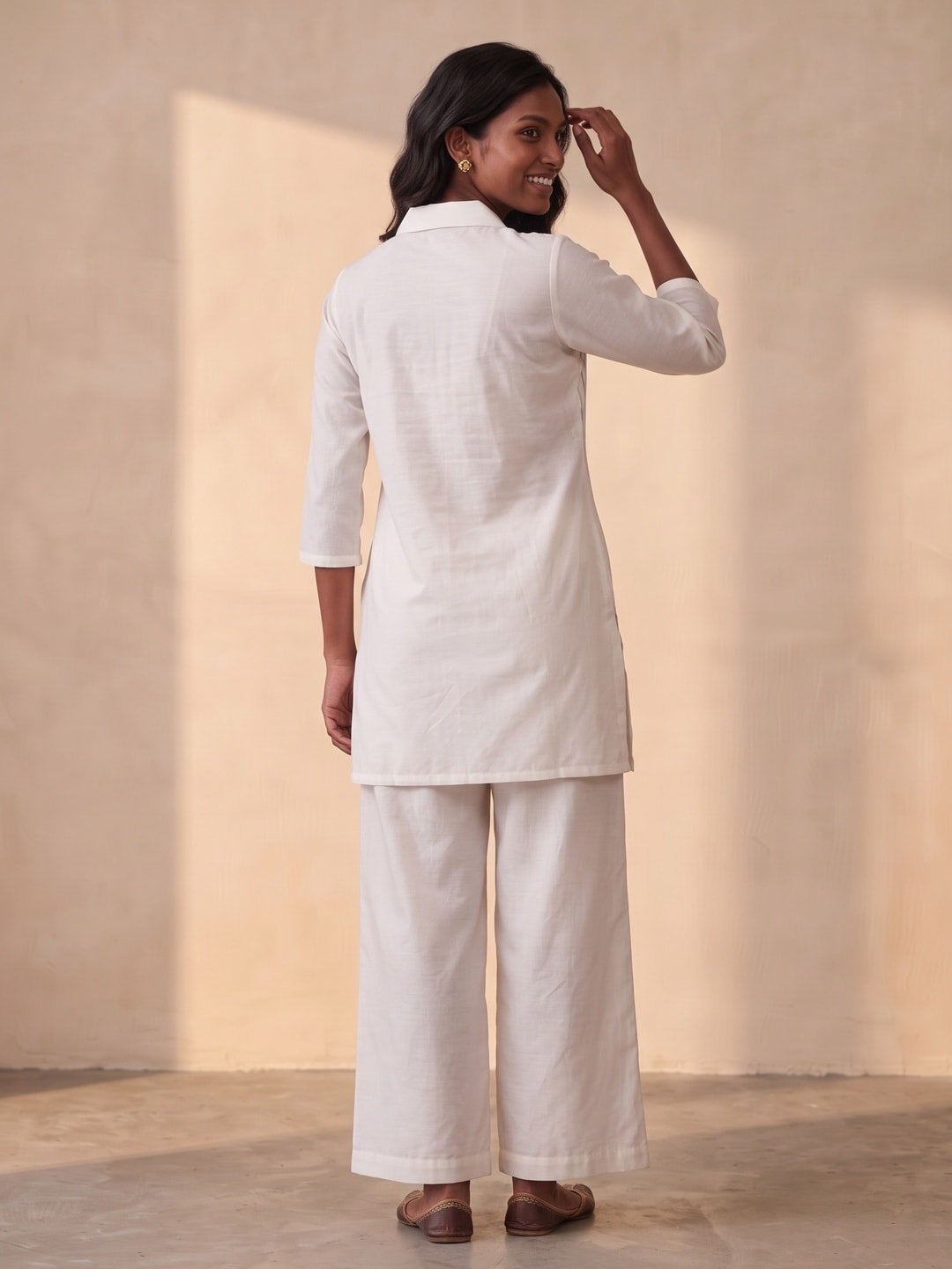 Peachmode White Chanderi Silk Embroidered Co-ord Set - Image 4
