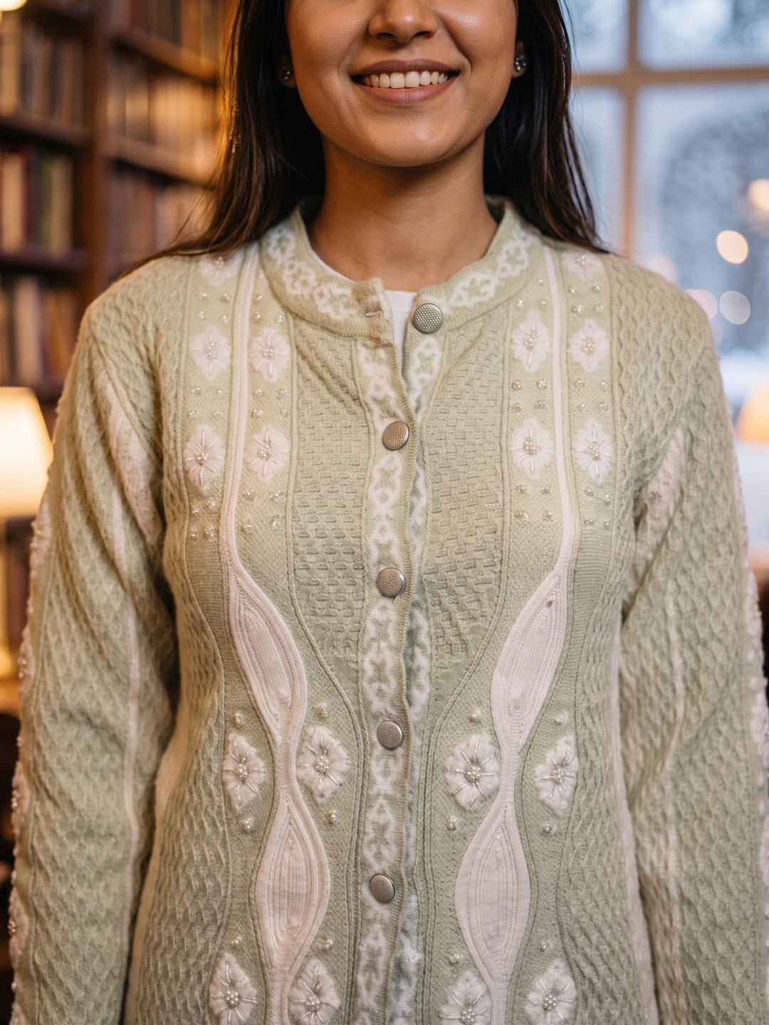 Peachmode Green Woolen Cardigan - Image 3