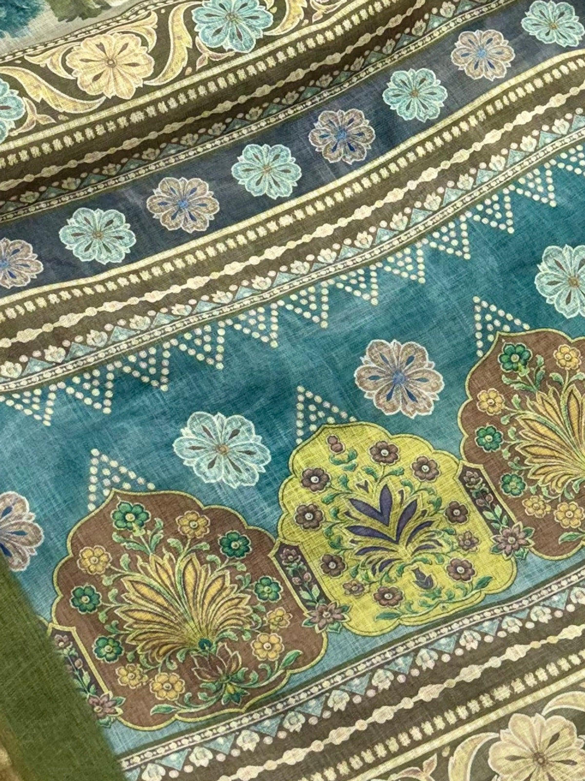 Peachmode Sage Digital Printed Linen Saree - Image 5