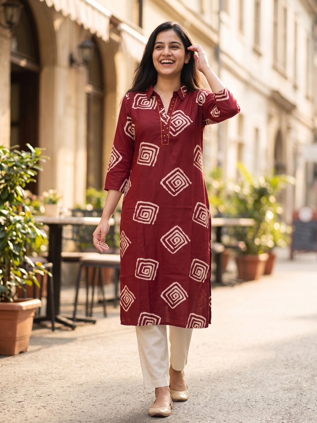 Peachmode Red Rayon Kurti - Image 2
