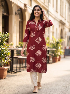 Peachmode Red Rayon Kurti - Image 2