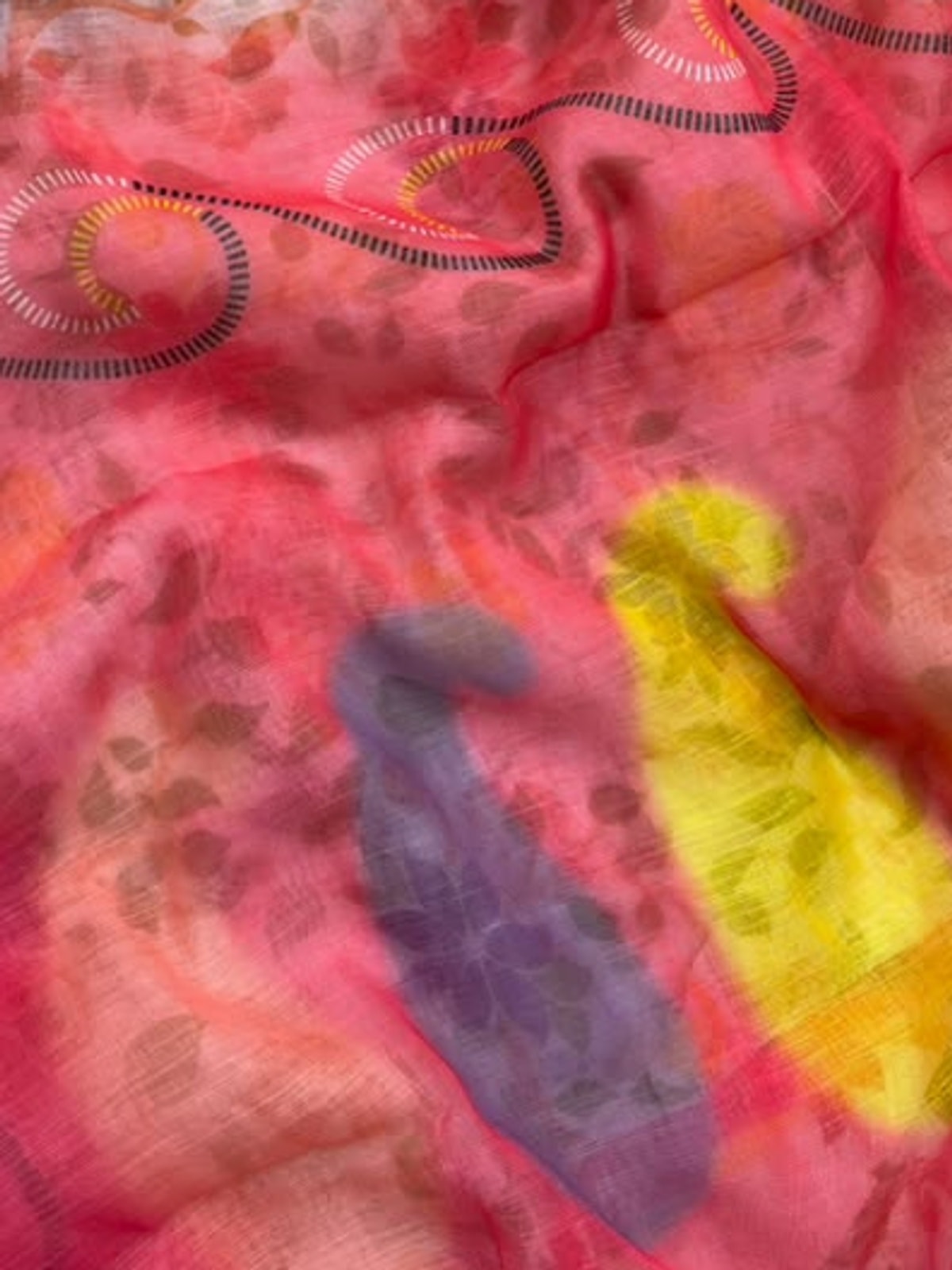 Peachmode Pink Digital Kalamkari Print Linen Cotton Saree With Tassels - Image 5