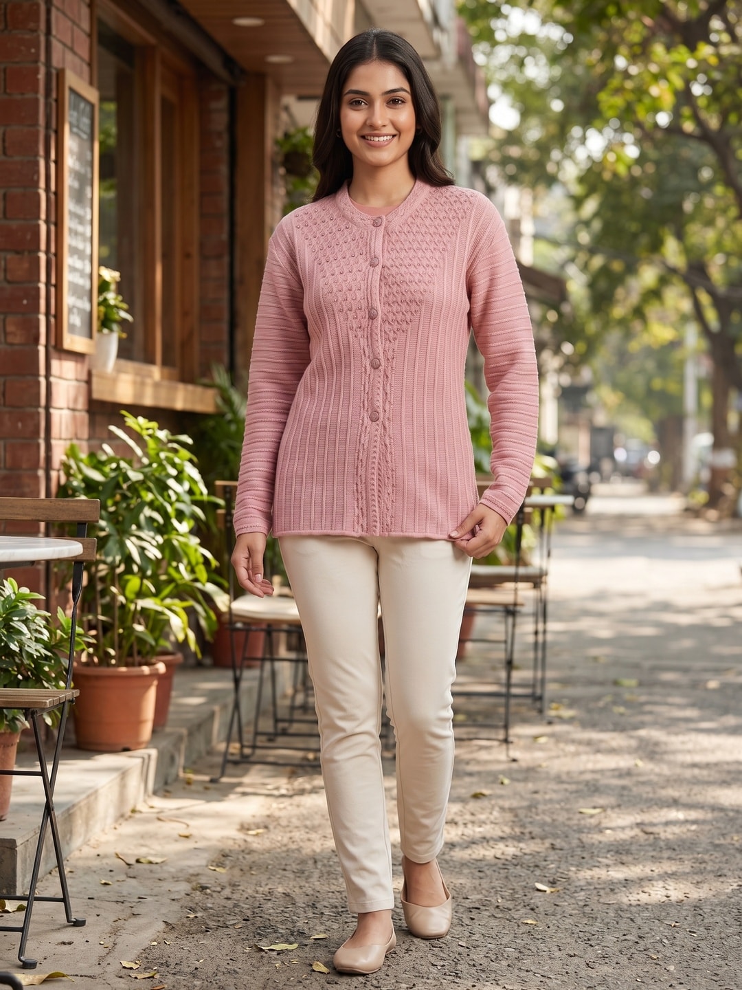 Peachmode Pink Woolen Cardigan - Image 2