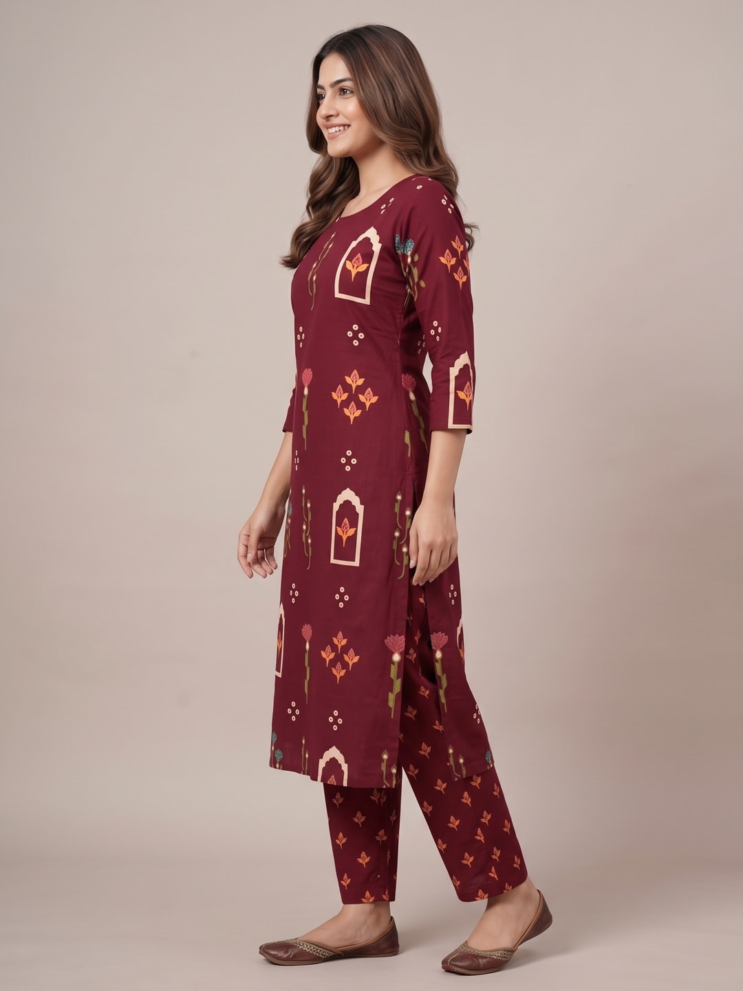 Peachmode Maroon Arch Floral Printed Two-Piece Unstitched Dress Material - Image 4