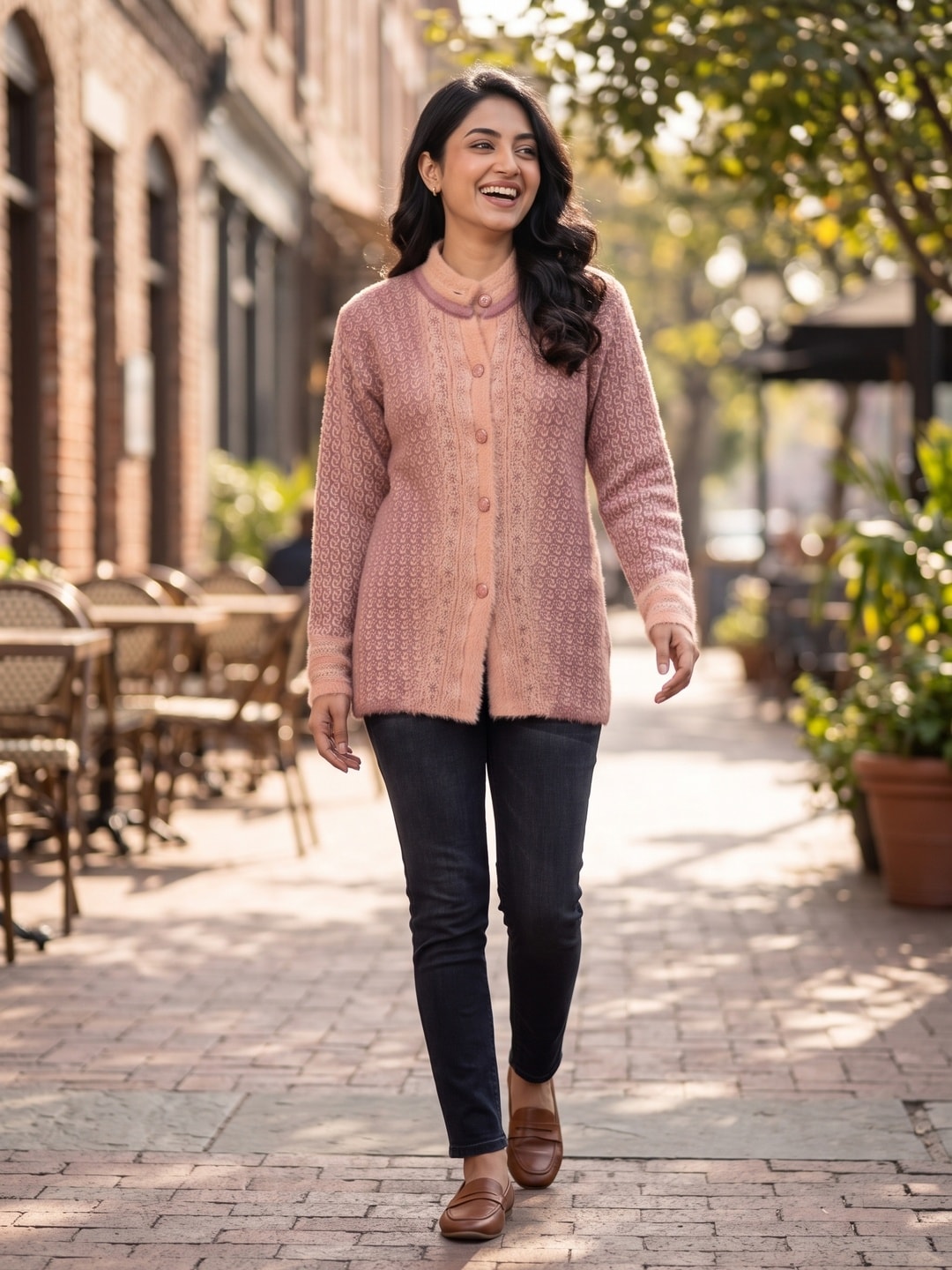 Peachmode Mauve Paisley Jacquard Woolen Cardigan - Image 5