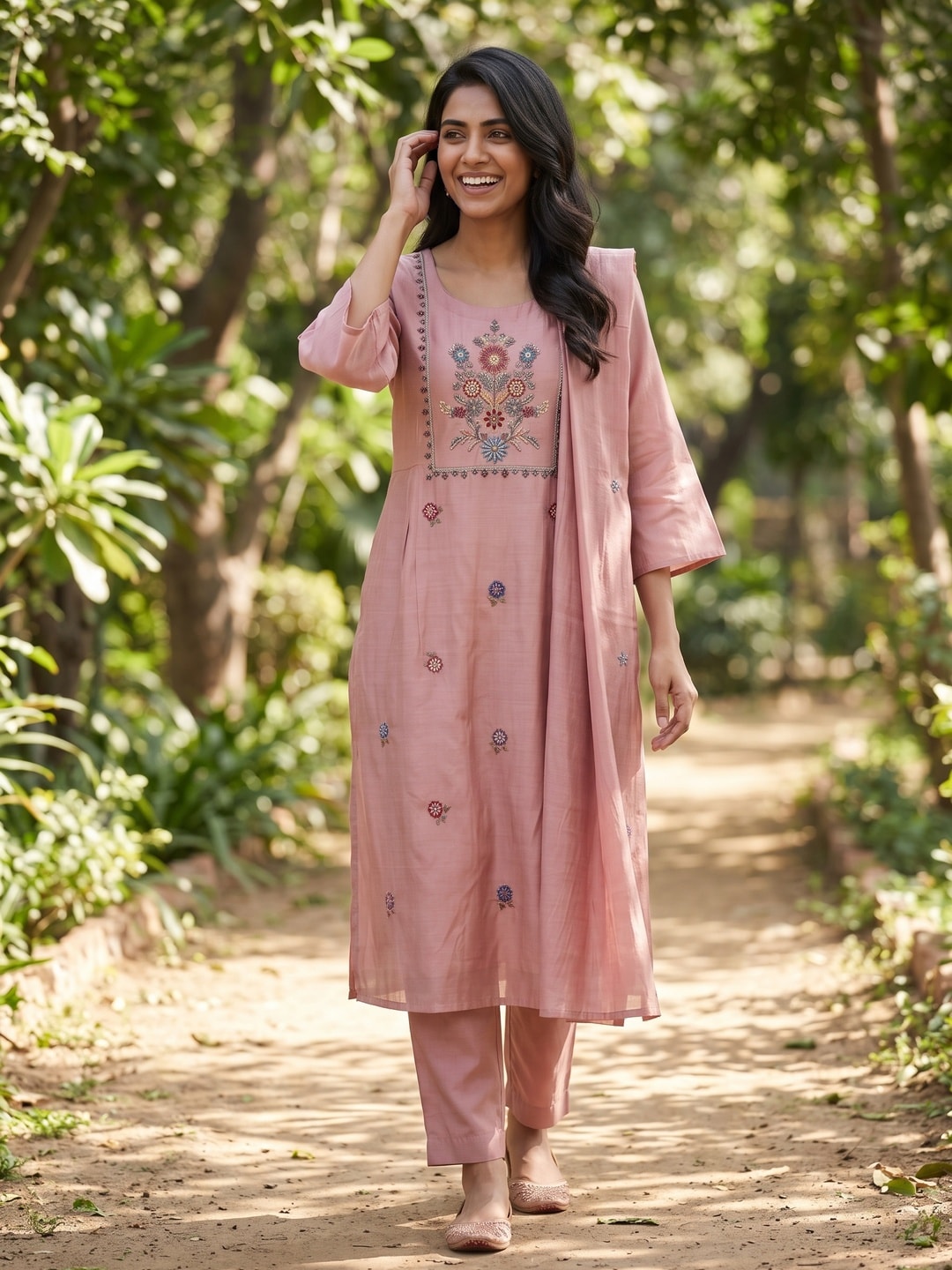 Peachmode Dusty Rose Chanderi Silk Embroidered Salwar Suit - Image 2