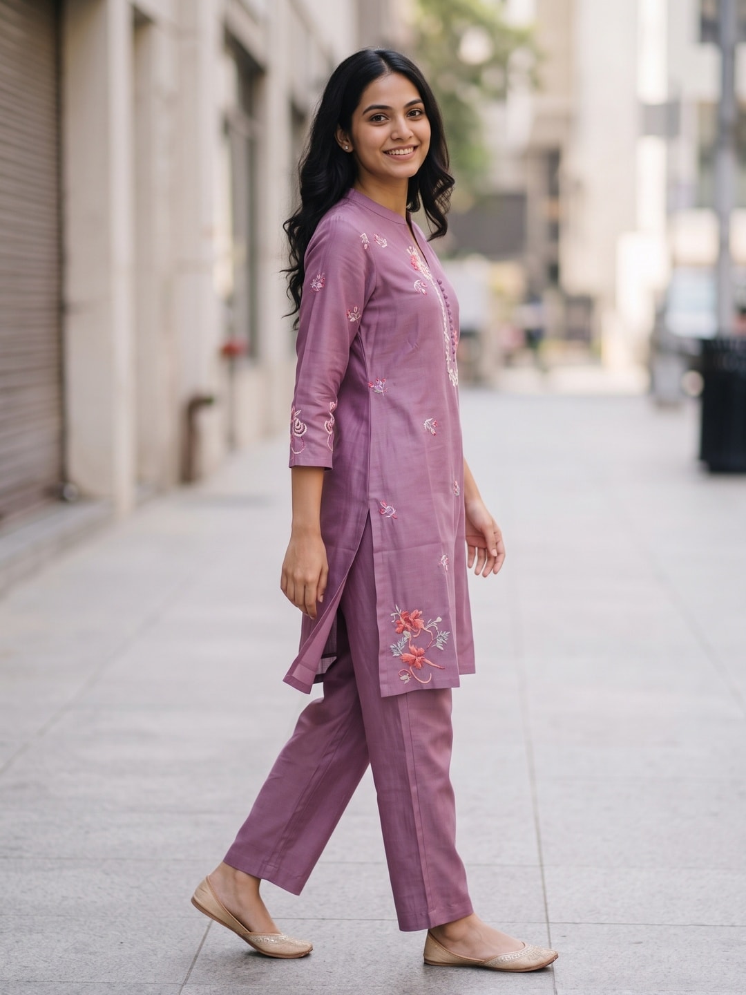 Peachmode Onion Chanderi Silk Floral Embroidered Co-ord Set - Image 3