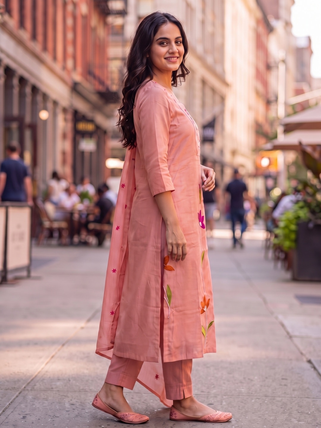 Peachmode Peach Mul Chanderi Applique Embroidered Salwar Suit - Image 2