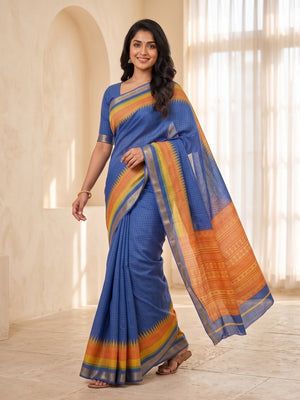 Peachmode Blue Moss Silk Digital Printed Saree With Zari Weave Border - Image 2